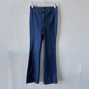 Express Super High Rise Slim Flare Hyper Stretch Jeans Size Small Dark Wash 90’s